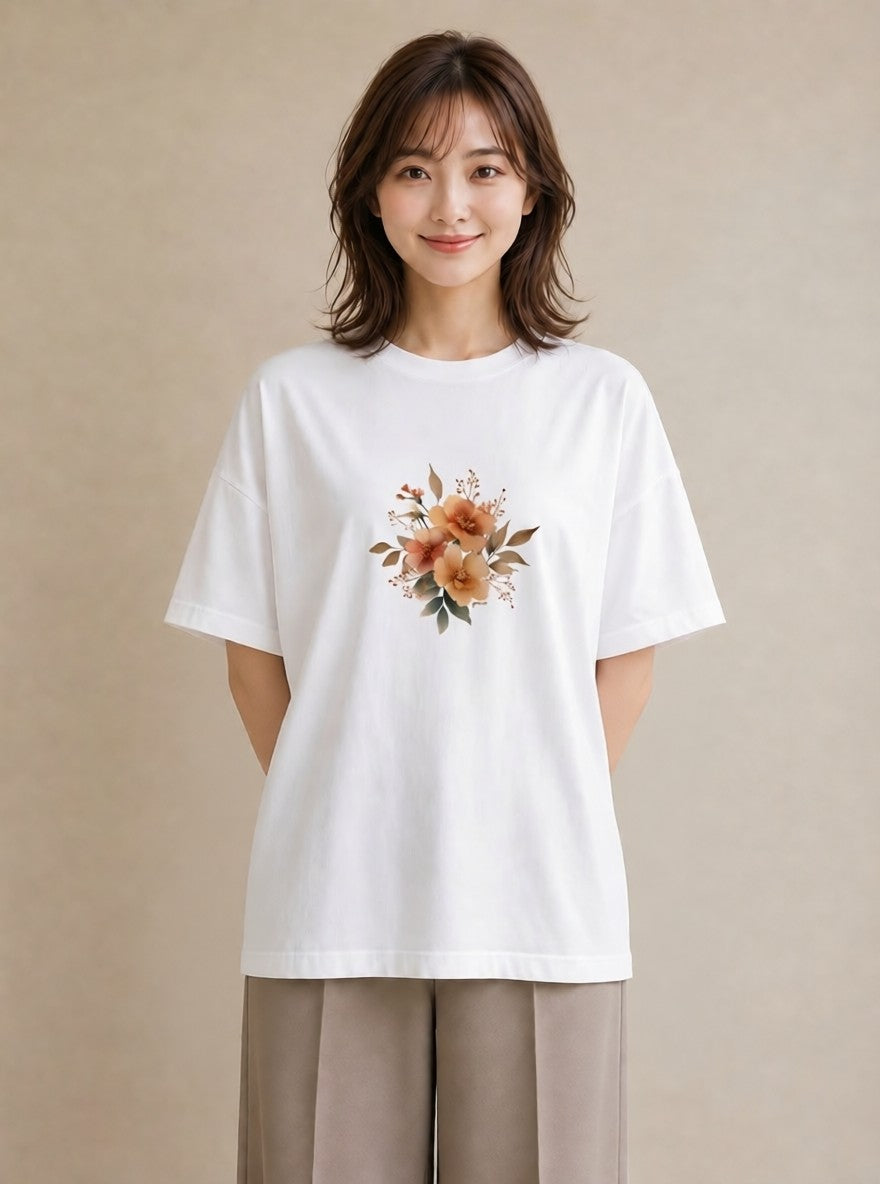 Tシャツ レディース 花 花柄 イラスト カフェコーデ 海 カフェ巡り 白T YMAZO