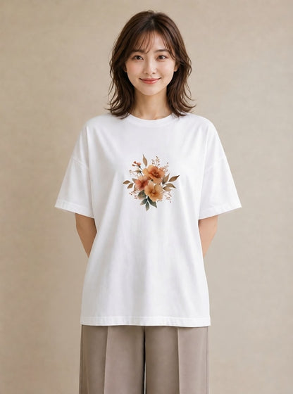 Tシャツ レディース 花 花柄 イラスト カフェコーデ 海 カフェ巡り 白T YMAZO