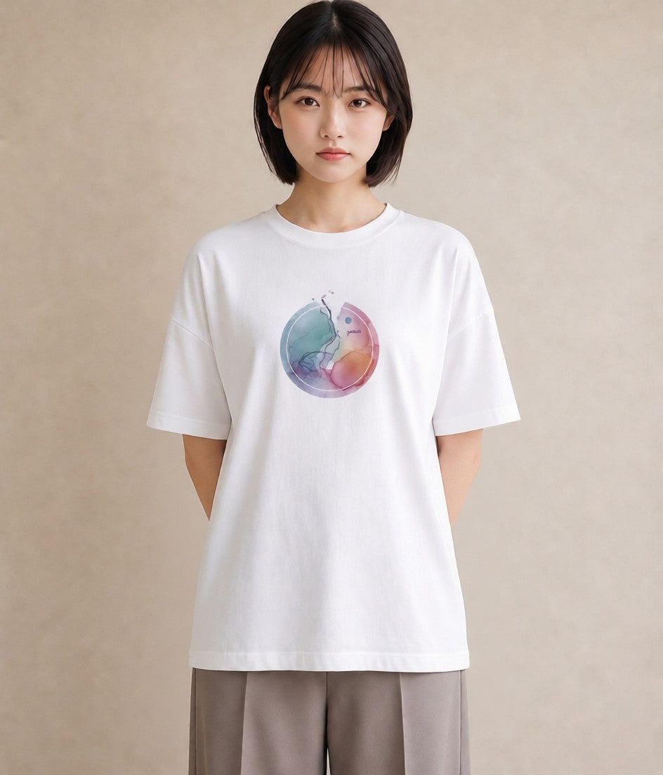 グラフィックTシャツ レディース 獅子座 星空 宇宙 イラスト 水彩風 ミセス 春コーデ 白T YMAZO