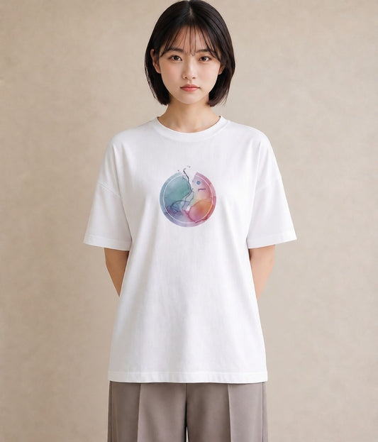 グラフィックTシャツ レディース 獅子座 星空 宇宙 イラスト 水彩風 ミセス 春コーデ 白T YMAZO