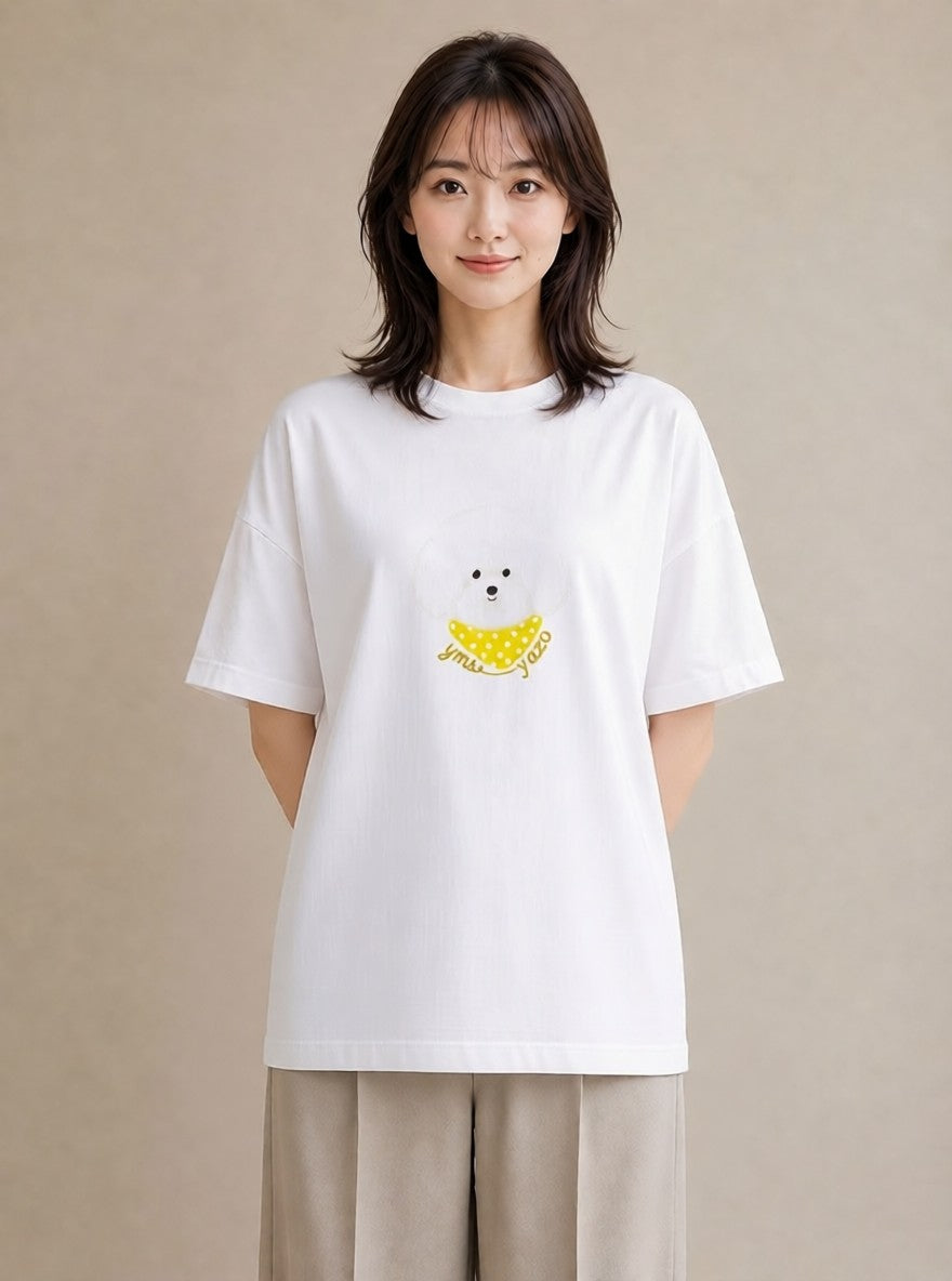 半袖Tシャツ レディース わんこ 犬 いぬ イラスト シック おしゃれギフト 社会人 白T YMAZO