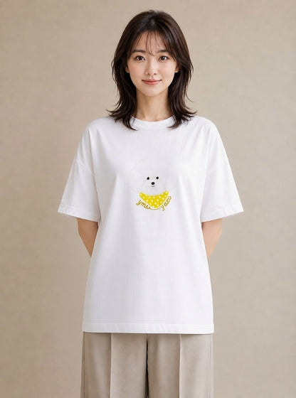 半袖Tシャツ レディース わんこ 犬 いぬ イラスト シック おしゃれギフト 社会人 白T YMAZO
