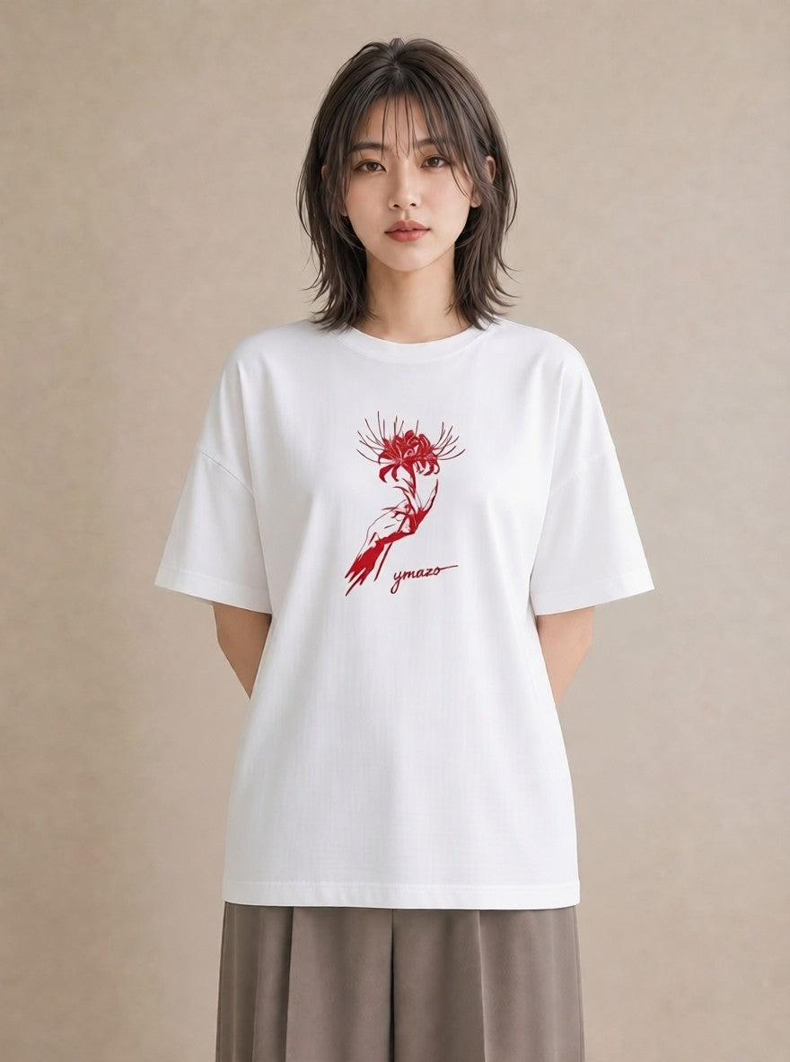 プリントTシャツ レディース 彼岸花 花 花柄 イラスト カジュアル クリスマス 旅行 白T YMAZO