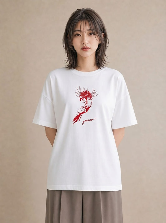 プリントTシャツ レディース 彼岸花 花 花柄 イラスト カジュアル クリスマス 旅行 白T YMAZO