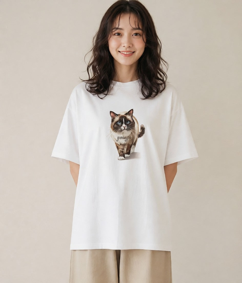 デザインTシャツ レディース 愛猫 猫 ねこ イラスト モード デート 帰省 白T YMAZO