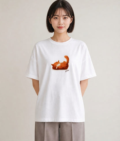グラフィックTシャツ レディース 茶トラ 茶猫 猫 ねこ イラスト カフェ服 クリスマス 白T YMAZO
