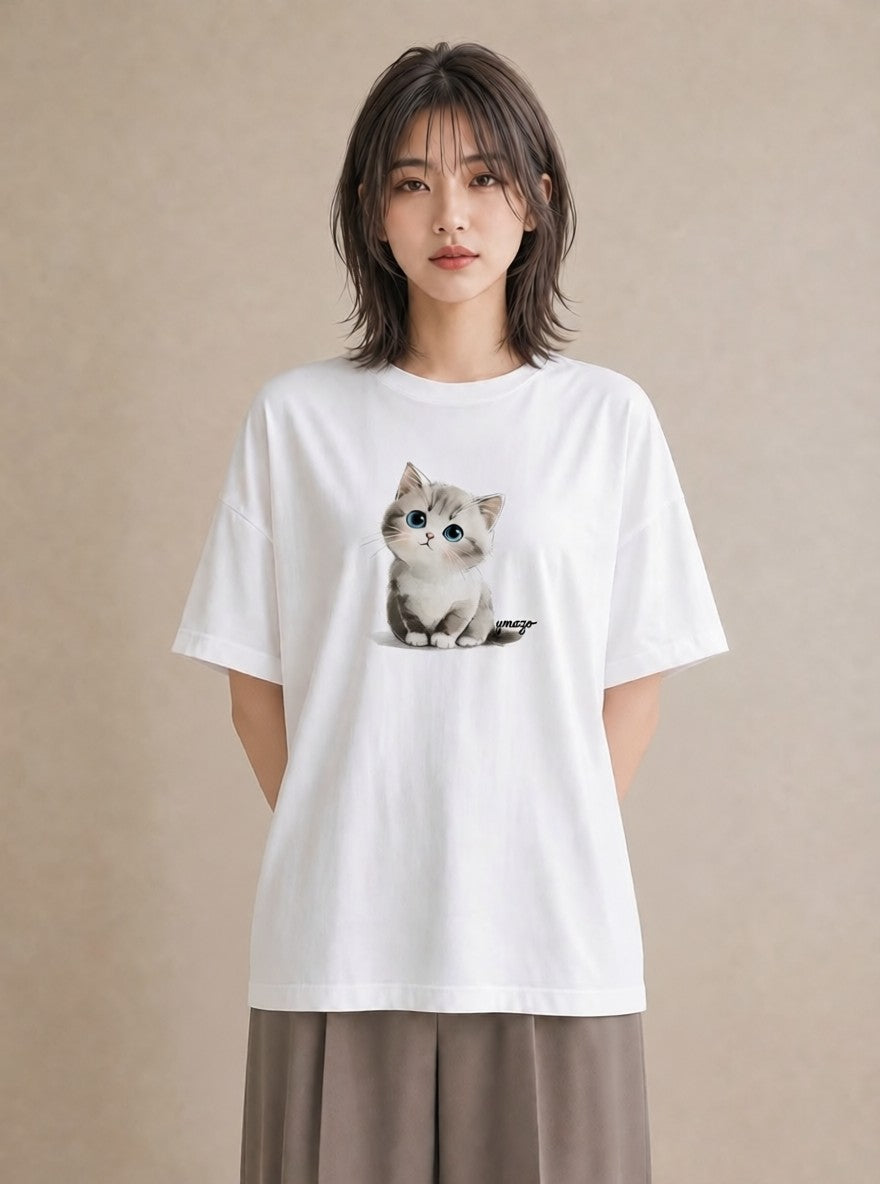 Tシャツ レディース 白猫 猫 ねこ イラスト お揃い 親子 白T YMAZO