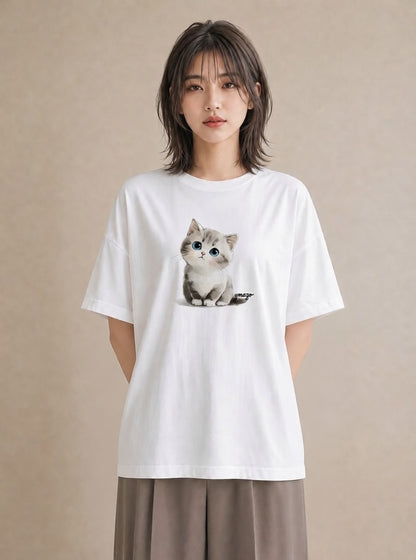 Tシャツ レディース 白猫 猫 ねこ イラスト お揃い 親子 白T YMAZO