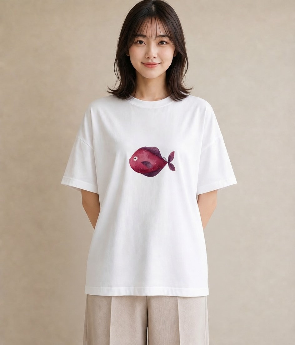 プリントTシャツ レディース メダカ ペット 動物 イラスト ヴィンテージ風 週末コーデ 敬老の日 白T YMAZO