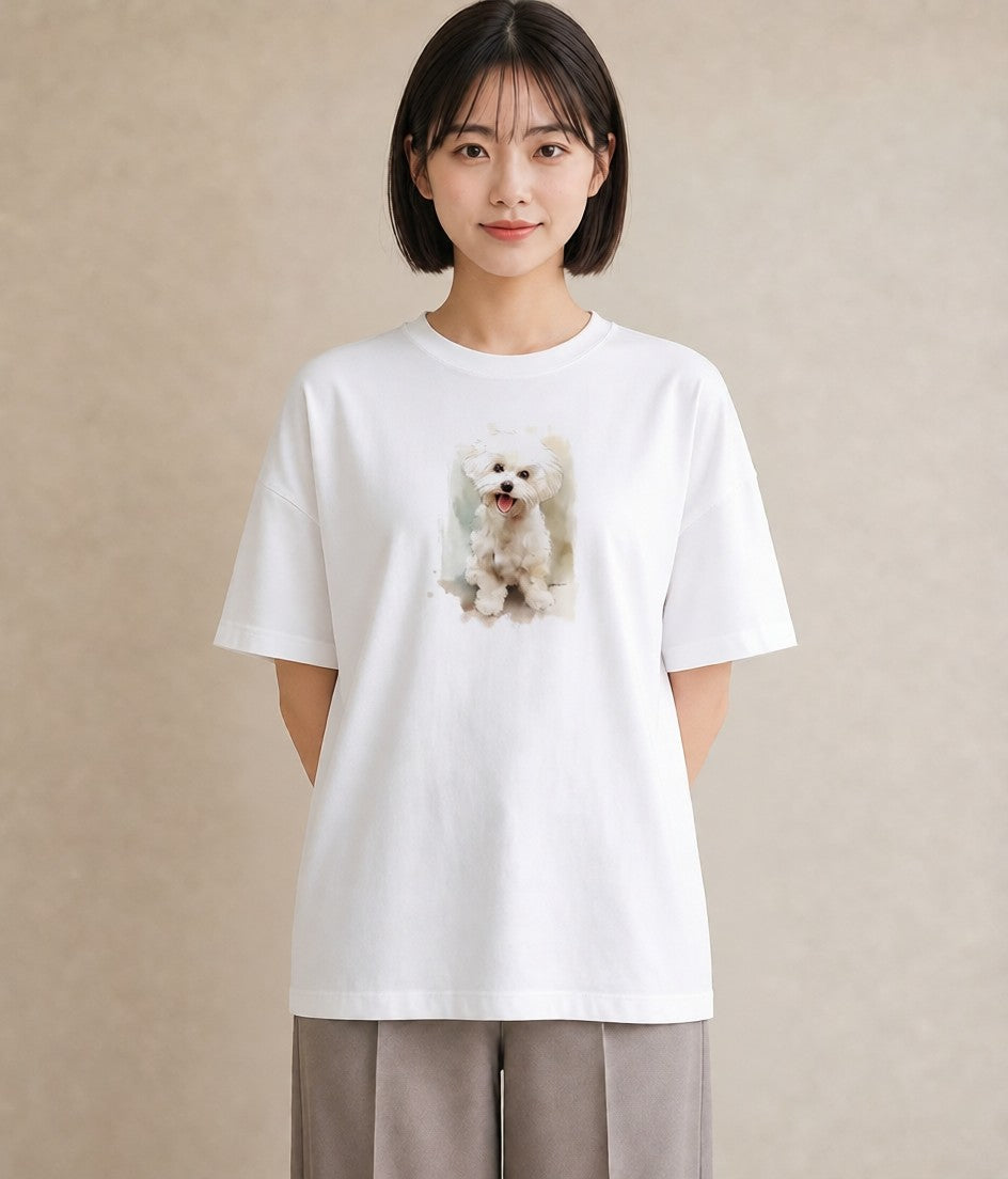 プリントTシャツ レディース わんちゃん 犬 いぬ イラスト 淡色 カジュアルコーデ 買い物 白T YMAZO