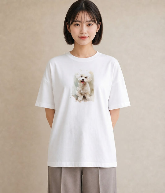 プリントTシャツ レディース わんちゃん 犬 いぬ イラスト 淡色 カジュアルコーデ 買い物 白T YMAZO