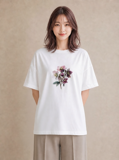半袖Tシャツ レディース スミレ 花 花柄 イラスト 水彩風 敬老の日 ホワイトデー 白T YMAZO