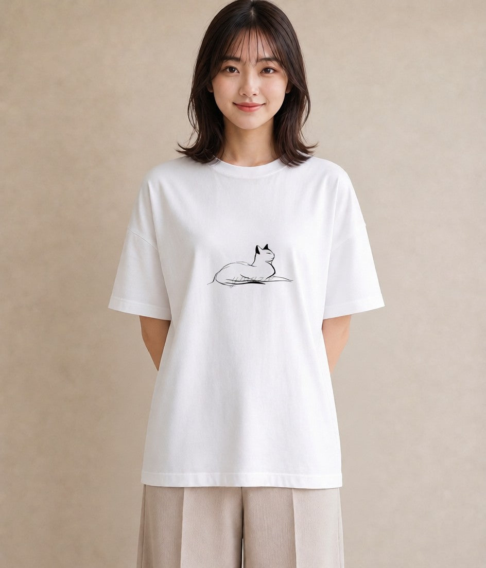 Tシャツ レディース 猫 ねこ ネコ イラスト ニュアンス 春コーデ 姉妹 白T YMAZO