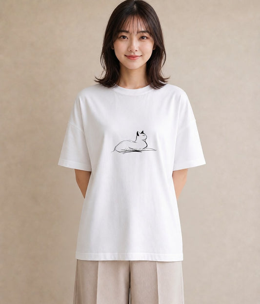 Tシャツ レディース 猫 ねこ ネコ イラスト ニュアンス 春コーデ 姉妹 白T YMAZO