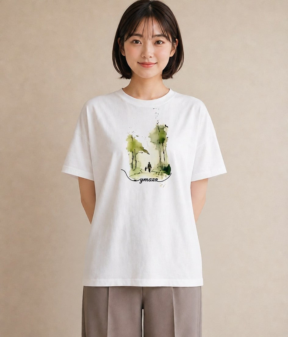 グラフィックTシャツ レディース 雨上がりの小道 雨上がり 小道 ナチュラル アンティーク イラスト フェミニン 綿100 デート 白T YMAZO