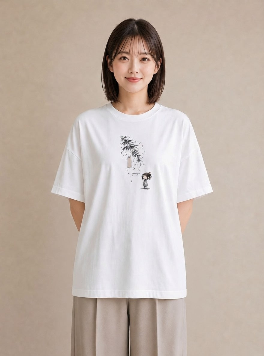 プリントTシャツ レディース 風鈴 ガラス 夏 ナチュラル アンティーク イラスト ガーリー 在宅 公園 白T YMAZO