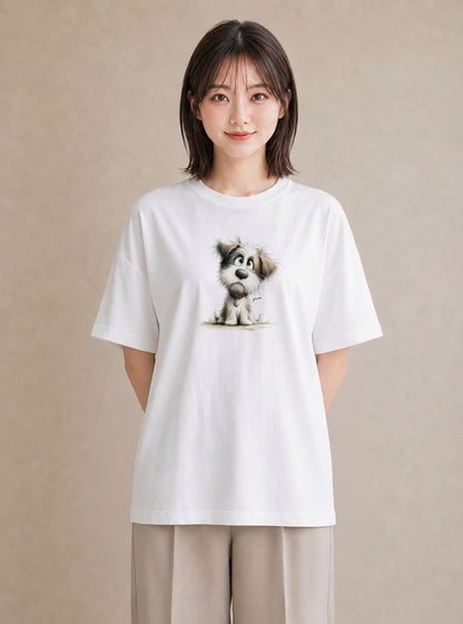 グラフィックTシャツ レディース わんちゃん 犬 いぬ イラスト 手描き風 海 カフェ巡り 白T YMAZO