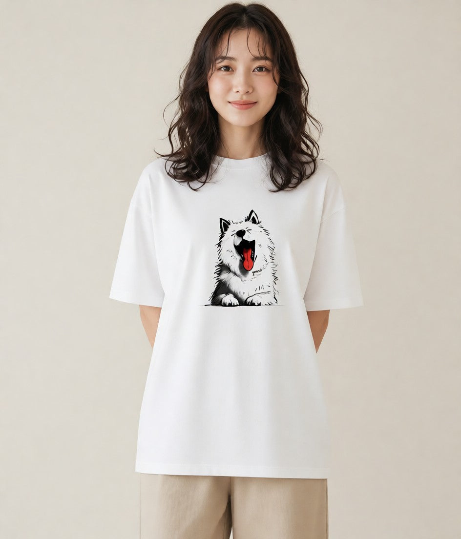 デザインTシャツ レディース サモエド 犬 いぬ イラスト カジュアル ホワイトデー 春服 白T YMAZO