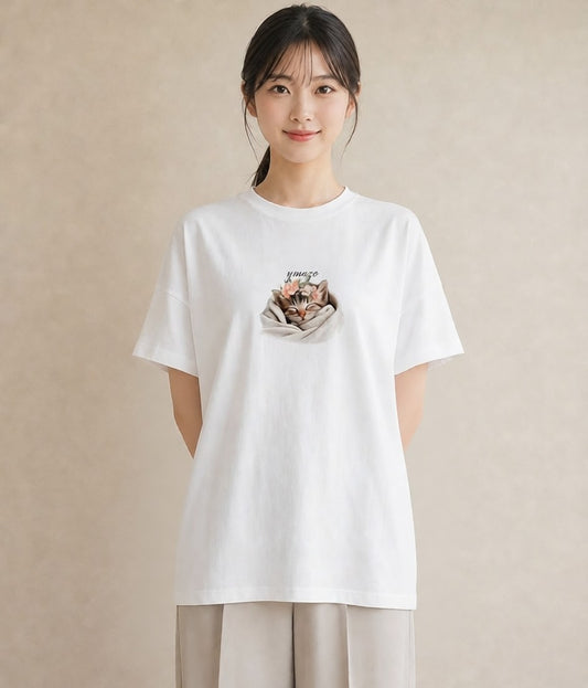 Tシャツ レディース 猫好き 猫 ねこ イラスト ナチュラル 女性 旅行用 白T YMAZO