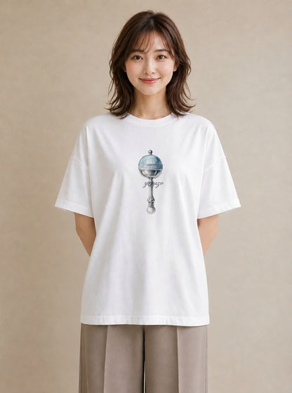半袖Tシャツ レディース 風鈴 ガラス 夏 ナチュラル アンティーク イラスト 普段使い 休日 ペアコーデ 白T YMAZO