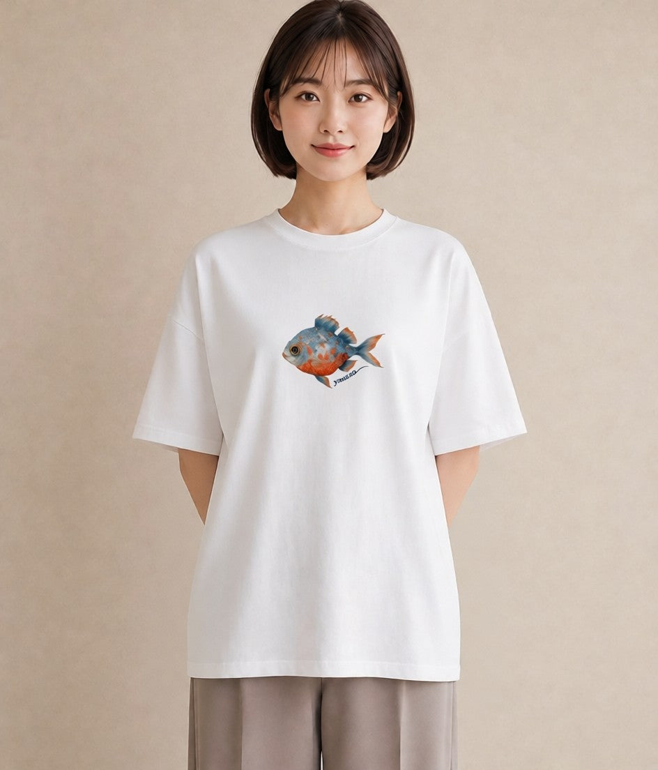 プリントTシャツ レディース 熱帯魚 ペット 動物 イラスト ポップ ラフ レイヤード 白T YMAZO