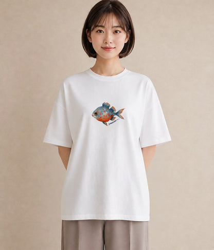 プリントTシャツ レディース 熱帯魚 ペット 動物 イラスト ポップ ラフ レイヤード 白T YMAZO