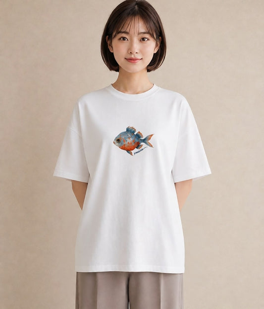 プリントTシャツ レディース 熱帯魚 ペット 動物 イラスト ポップ ラフ レイヤード 白T YMAZO