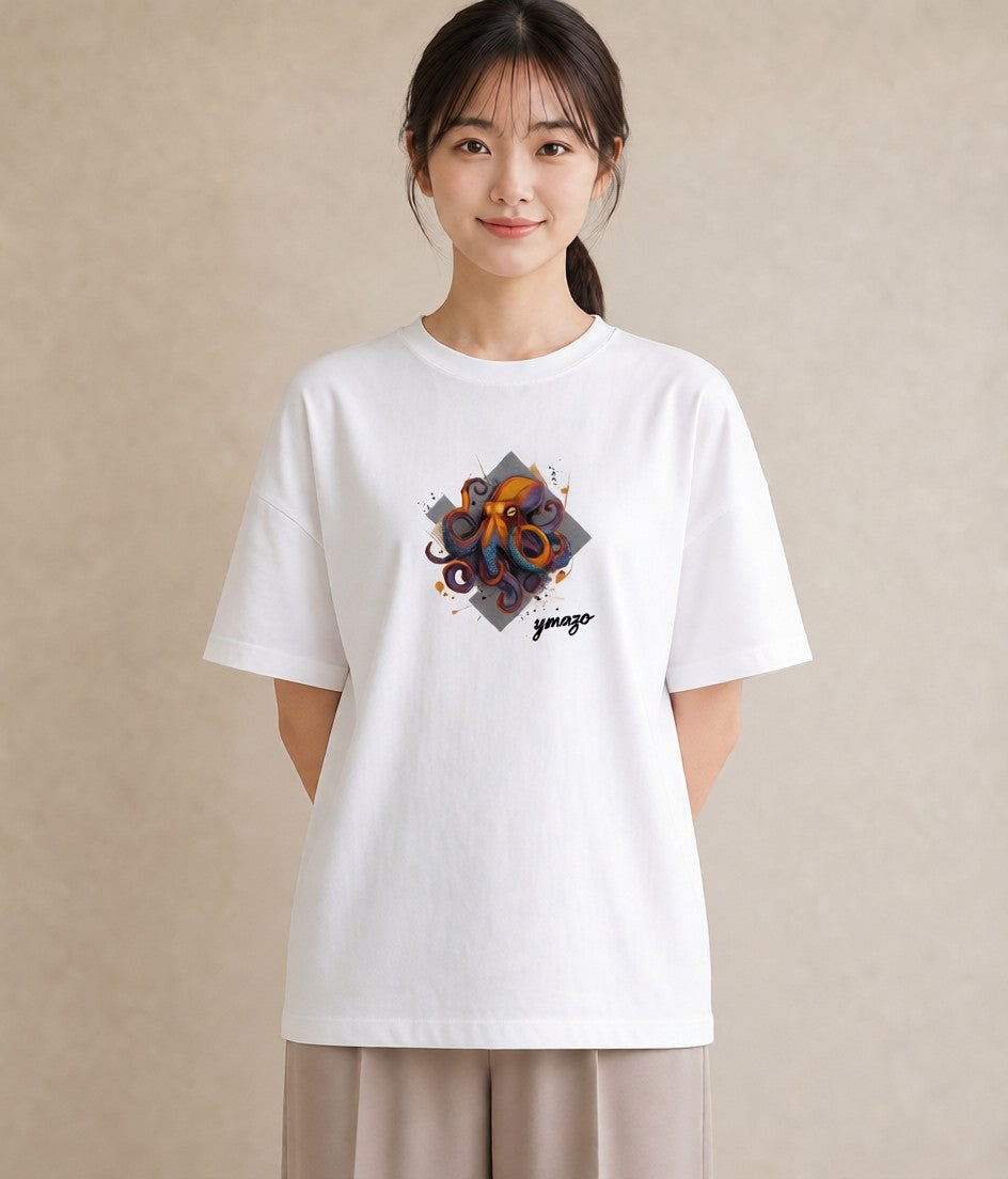 半袖Tシャツ レディース タコ 海の生き物 海 イラスト 普段使い デート 帰省 白T YMAZO