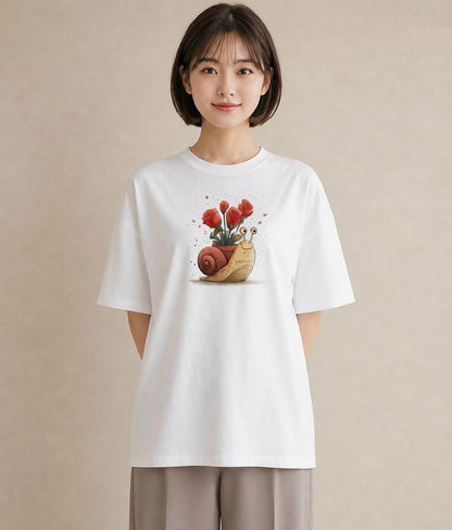 Tシャツ レディース かたつむり 昆虫 虫 イラスト ヴィンテージ風 女性向けギフト 散歩 白T YMAZO