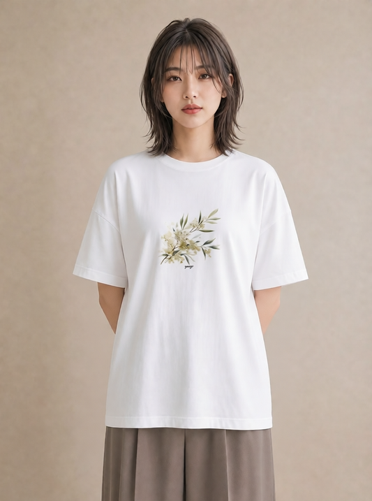 プリントTシャツ レディース すずらん 花 花柄 イラスト 抜け感 旅行用 海 白T YMAZO