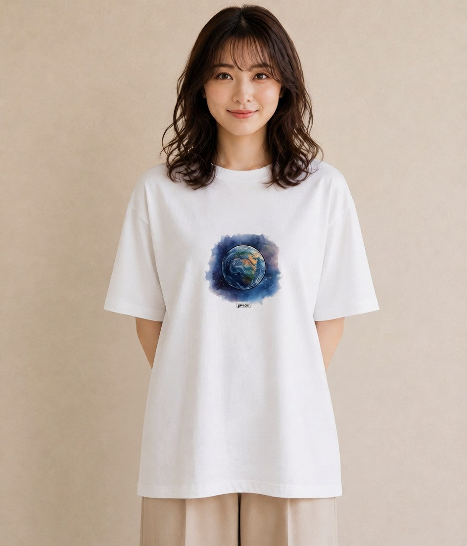 グラフィックTシャツ レディース 惑星 星空 宇宙 イラスト 淡色 通勤 在宅 白T YMAZO