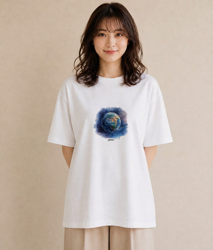 グラフィックTシャツ レディース 惑星 星空 宇宙 イラスト 淡色 通勤 在宅 白T YMAZO