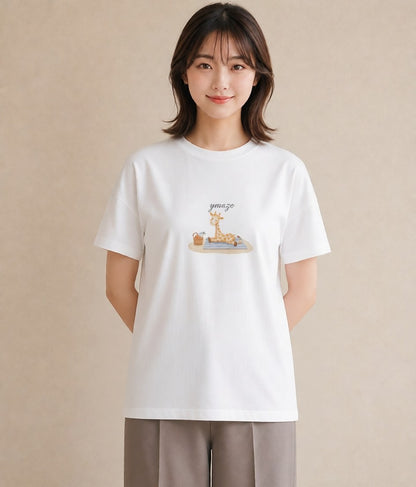 プリントTシャツ レディース きりん 動物 アニマル イラスト 友達ギフト 部屋着 白T YMAZO