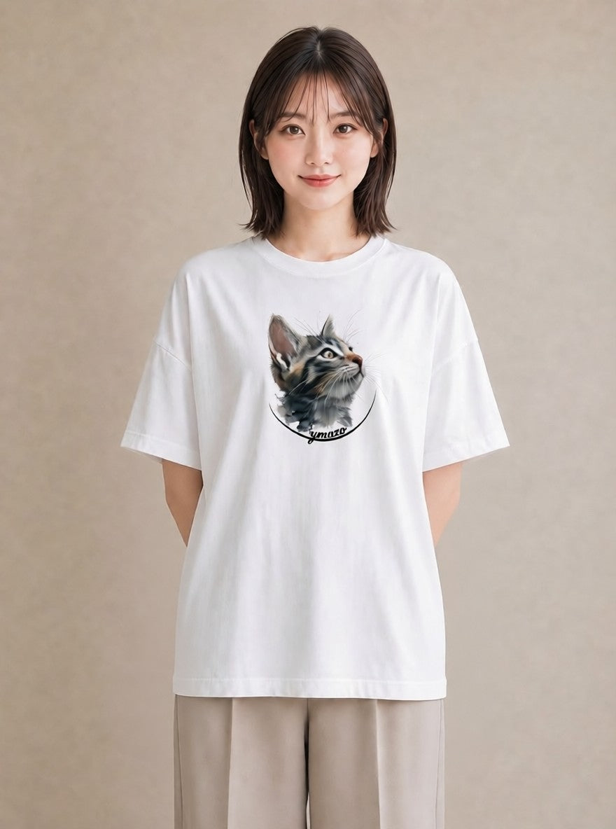 半袖Tシャツ レディース ソマリ 猫 ねこ イラスト アート風 お揃い 親子 白T YMAZO