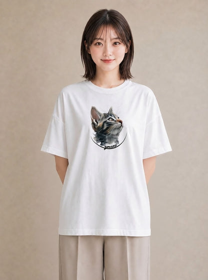 半袖Tシャツ レディース ソマリ 猫 ねこ イラスト アート風 お揃い 親子 白T YMAZO