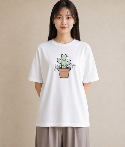 デザインTシャツ レディース サボテン 植物 ボタニカル イラスト 普段使い 休日 ペアコーデ 白T YMAZO