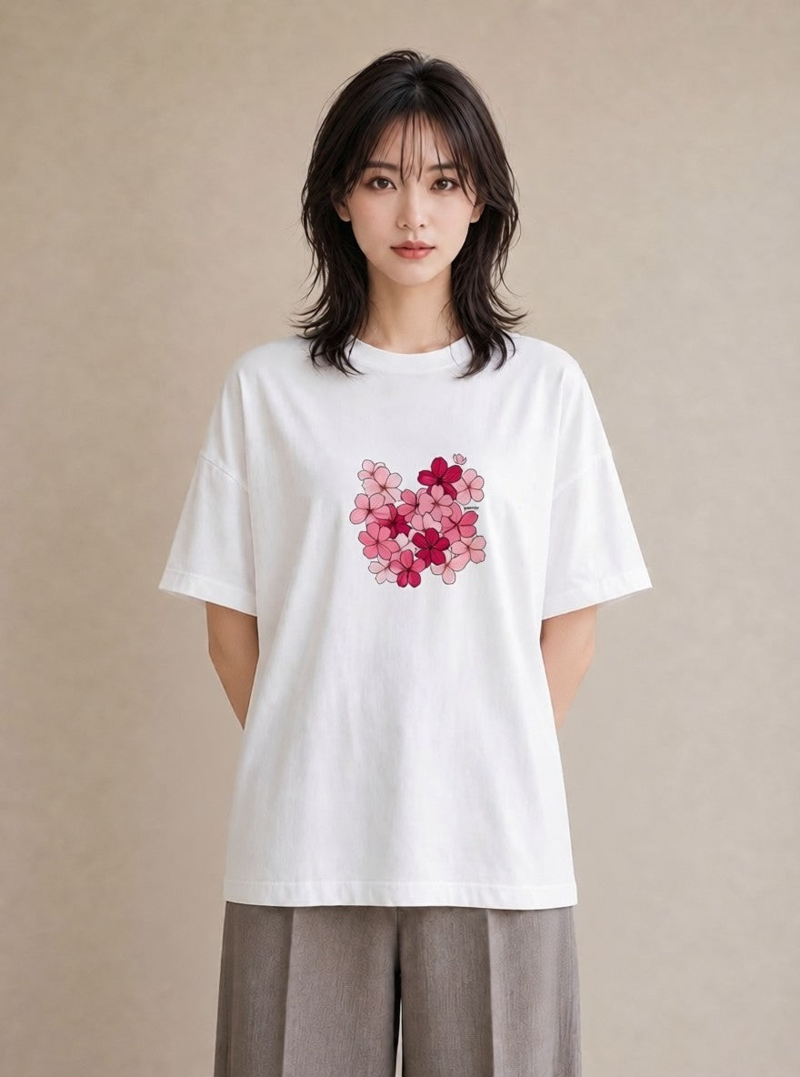 半袖Tシャツ レディース さくら 桜 サクラ 花 花柄 イラスト ラフ 20代 カジュアルコーデ 白T YMAZO