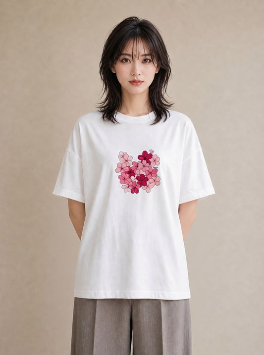 半袖Tシャツ レディース さくら 桜 サクラ 花 花柄 イラスト ラフ 20代 カジュアルコーデ 白T YMAZO