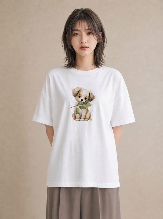 Tシャツ レディース 犬 いぬ イラスト 上品 母娘コーデ 自分用 白T YMAZO