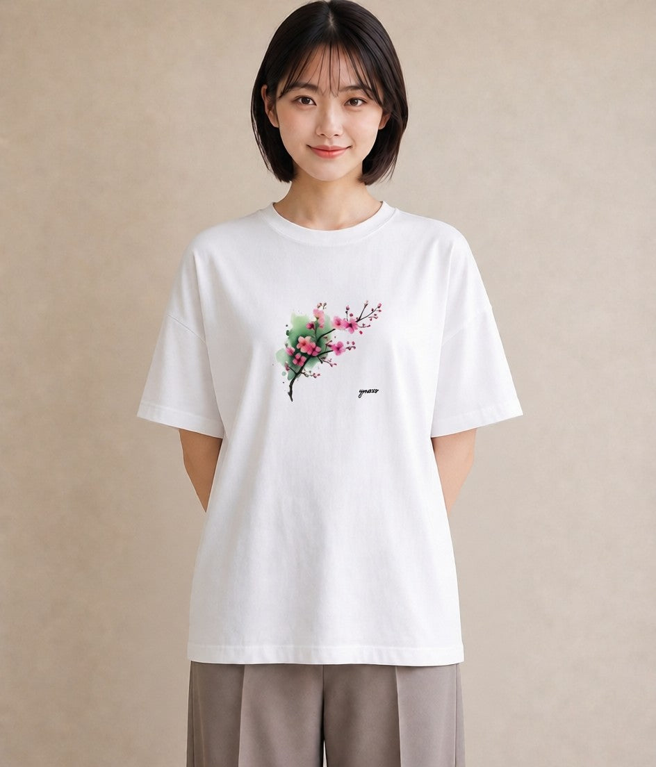 プリントTシャツ レディース さくら 桜 サクラ 花 花柄 イラスト 可愛い レイヤード 友達ギフト 白T YMAZO