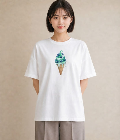 デザインTシャツ レディース ソフトクリーム 食べ物 フード イラスト レトロ 自分用 ルームウェア 白T YMAZO