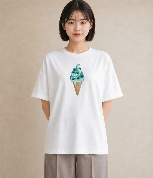 デザインTシャツ レディース ソフトクリーム 食べ物 フード イラスト レトロ 自分用 ルームウェア 白T YMAZO