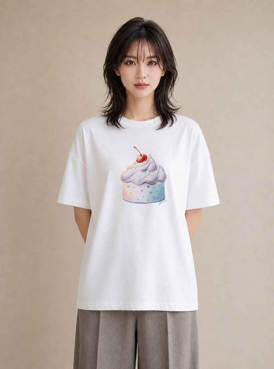 Tシャツ レディース プリン 食べ物 フード イラスト モード 公園 ママ 白T YMAZO