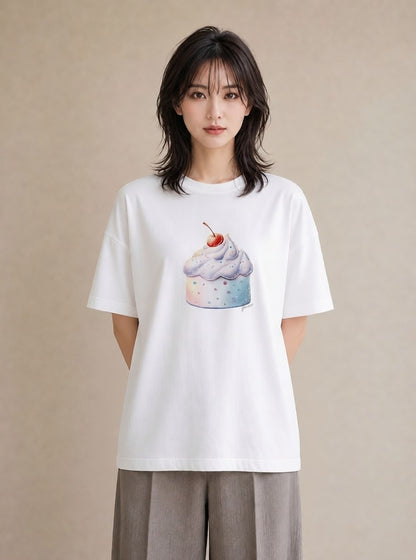Tシャツ レディース プリン 食べ物 フード イラスト モード 公園 ママ 白T YMAZO