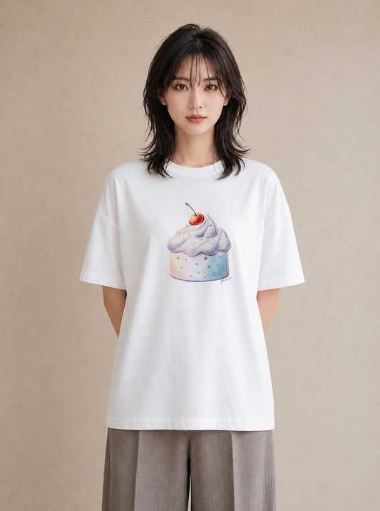 Tシャツ レディース プリン 食べ物 フード イラスト モード 公園 ママ 白T YMAZO