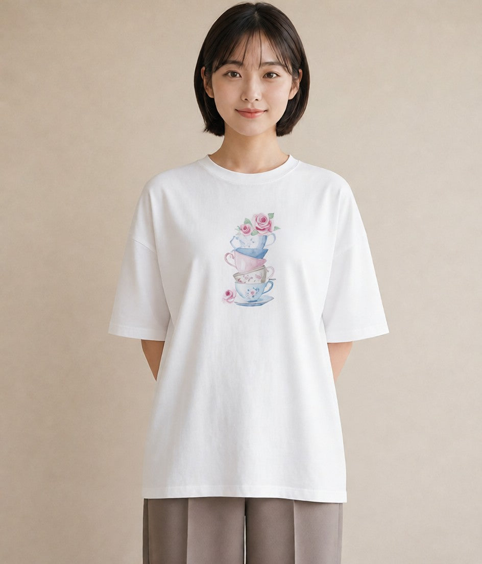 プリントTシャツ レディース ハーブティー 食べ物 フード イラスト ニュアンス 休日 ペアコーデ 白T YMAZO
