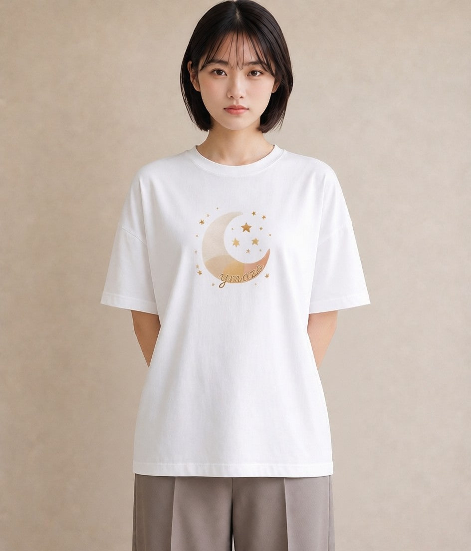 プリントTシャツ レディース 満月 星空 宇宙 イラスト ゆるかわ 春コーデ 姉妹 白T YMAZO