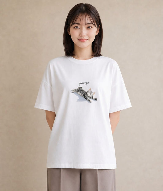 デザインTシャツ レディース 肉球 猫 ねこ イラスト カフェ巡り 女子会 白T YMAZO