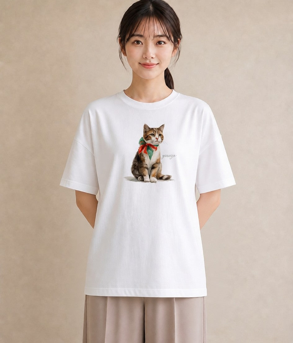 デザインTシャツ レディース 猫 ねこ イラスト ゆるコーデ 帰省 ラフ 白T YMAZO