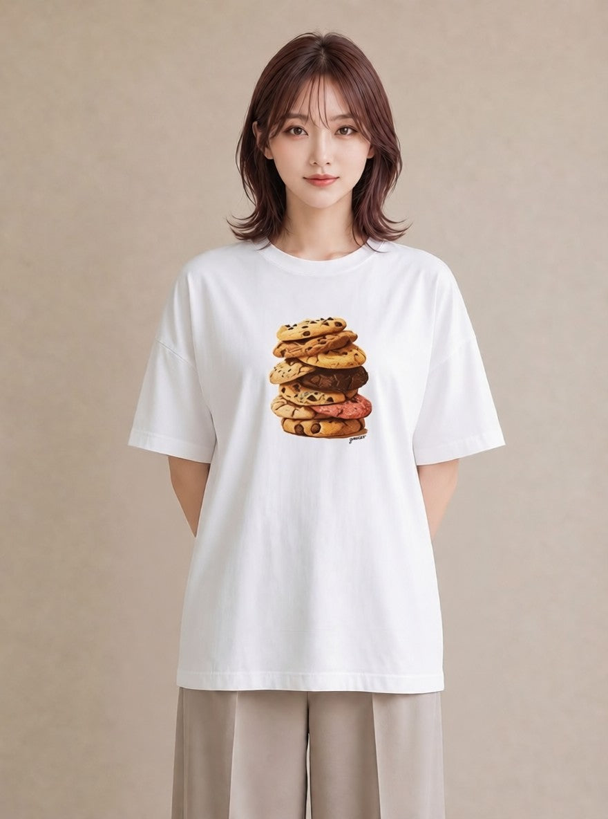 プリントTシャツ レディース クッキー 食べ物 フード イラスト ラフ 女性向けギフト 散歩 白T YMAZO